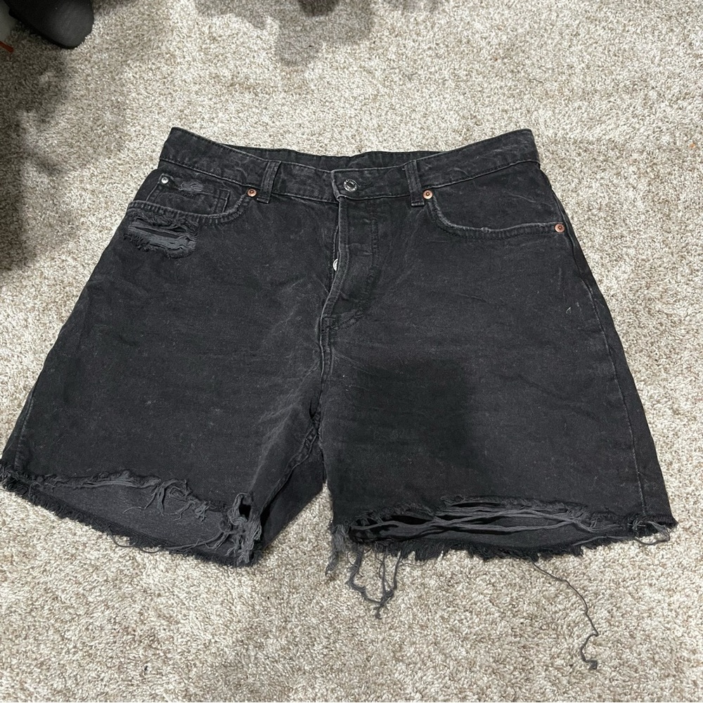 Black Distressed Denim Shorts